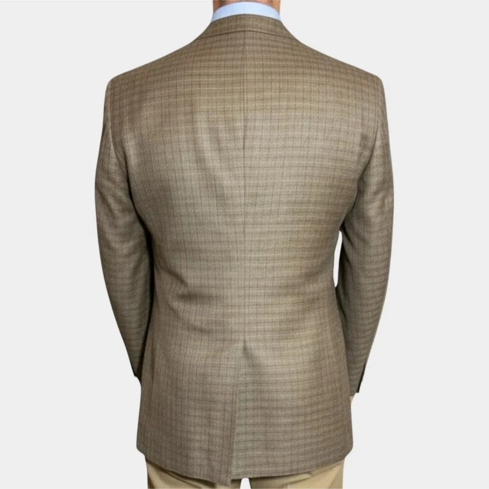 JOSEPH&FEISS Mens 42L Blazer Sport Coat Brown Plaid Silk/Wool 2 Button Jacket